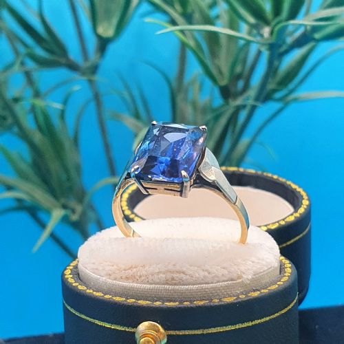 ART DECO 9CT GOLD SAPPHIRE SINGLE STONE RING SIZE M12 - ADDITIONAL PHOTO 6
