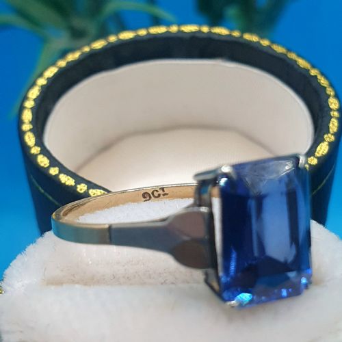 ART DECO 9CT GOLD SAPPHIRE SINGLE STONE RING SIZE M12 - ADDITIONAL PHOTO 7
