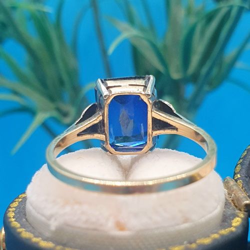 ART DECO 9CT GOLD SAPPHIRE SINGLE STONE RING SIZE M12 - ADDITIONAL PHOTO 8