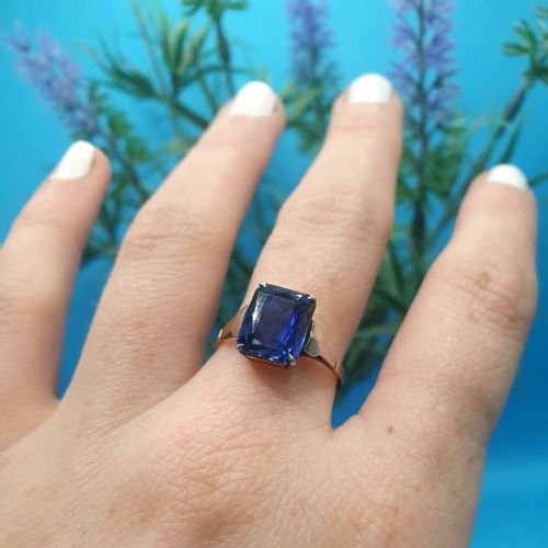 ART DECO 9CT GOLD SAPPHIRE SINGLE STONE RING SIZE M12 - ADDITIONAL PHOTO 9