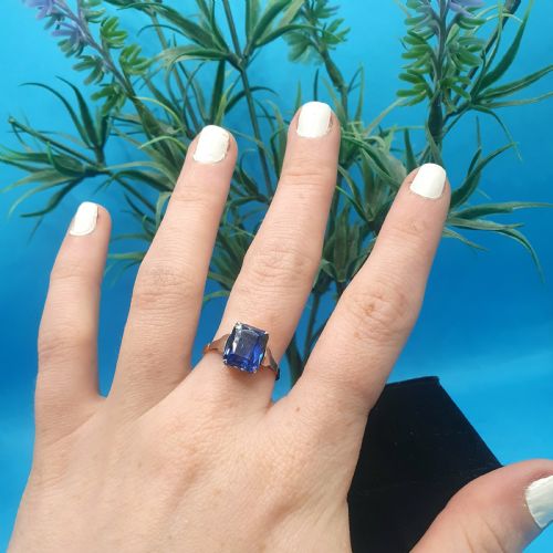ART DECO 9CT GOLD SAPPHIRE SINGLE STONE RING SIZE M12 - ADDITIONAL PHOTO 10