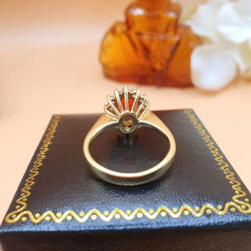 CORAL DIAMOND HALO ON 18CT GOLD EARRING AND RING SET SIZE K12 - ADDITIONAL PHOTO 7