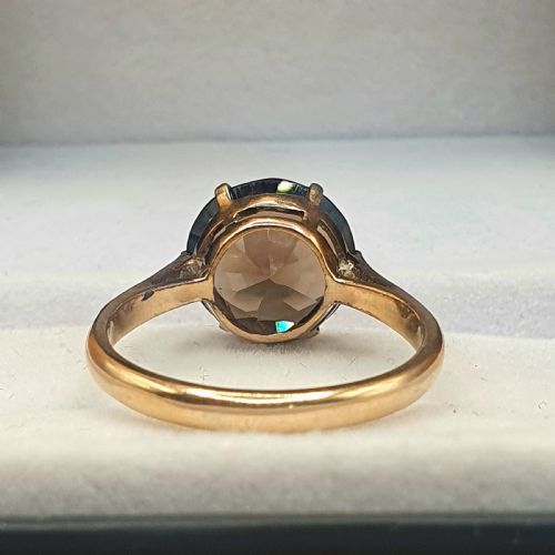 RARE SMOKY TOPAZ SOLITAIRE ON 9CT GOLD BAND RING C1950S SIZE O - ADDITIONAL PHOTO 6