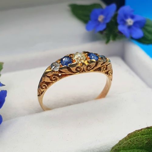 EDWARDIAN 18CT GOLD DIAMOND SAPPHIRE RING DATED 1901 SIZE N - ADDITIONAL PHOTO 2