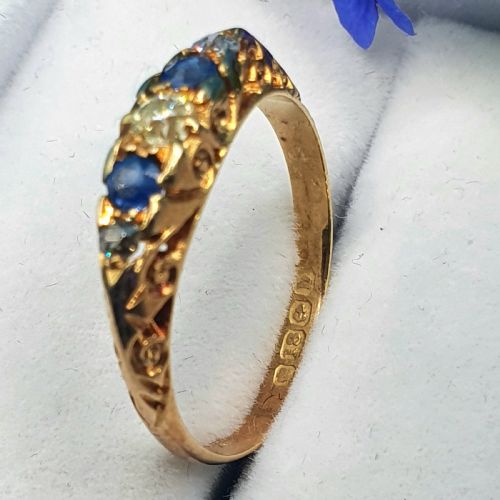 EDWARDIAN 18CT GOLD DIAMOND SAPPHIRE RING DATED 1901 SIZE N - ADDITIONAL PHOTO 6