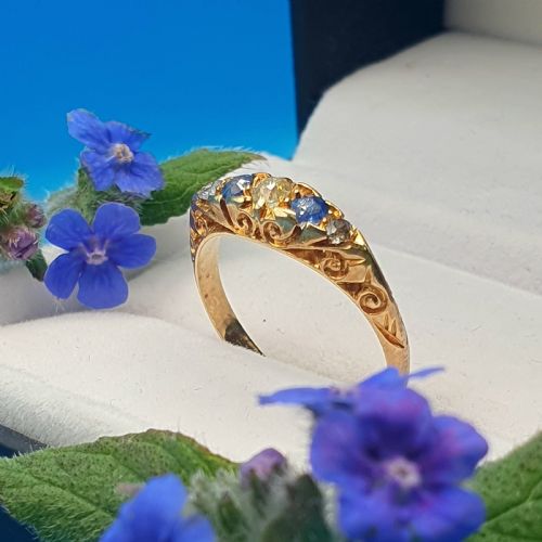 EDWARDIAN 18CT GOLD DIAMOND SAPPHIRE RING DATED 1901 SIZE N - ADDITIONAL PHOTO 7