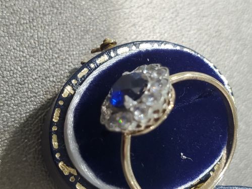 ANTIQUE ART DECO SAPPHIRE CLUSTER RING C1920S SIZE R - ADDITIONAL PHOTO 9