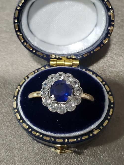ANTIQUE ART DECO SAPPHIRE CLUSTER RING C1920S SIZE R - ADDITIONAL PHOTO 4
