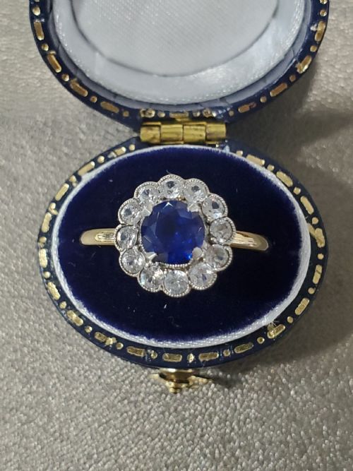 ANTIQUE ART DECO SAPPHIRE CLUSTER RING C1920S SIZE R - ADDITIONAL PHOTO 1