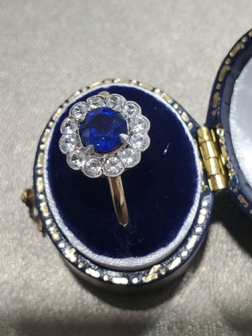 ANTIQUE ART DECO SAPPHIRE CLUSTER RING C1920S SIZE R - ADDITIONAL PHOTO 2