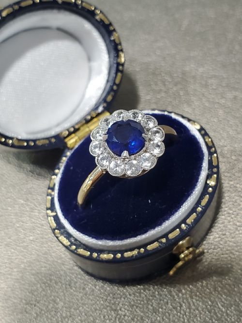 ANTIQUE ART DECO SAPPHIRE CLUSTER RING C1920S SIZE R - ADDITIONAL PHOTO 3