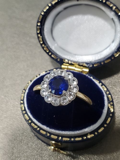 antique art deco sapphire cluster ring c1920s size r - CATEGORY: ANTIQUE JEWELLERY - DATED 1930