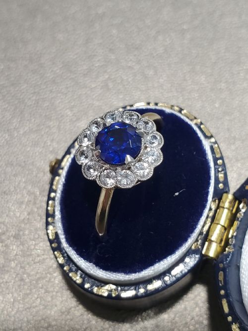 ANTIQUE ART DECO SAPPHIRE CLUSTER RING C1920S SIZE R - ADDITIONAL PHOTO 5