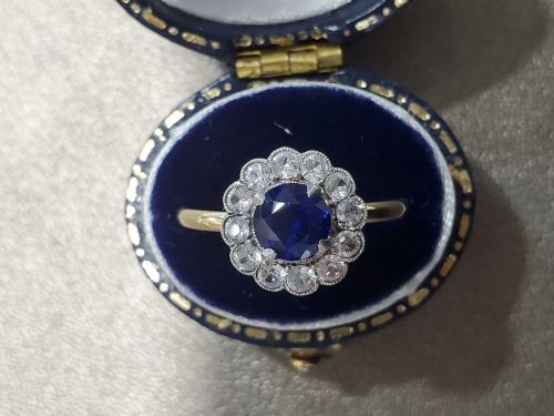 ANTIQUE ART DECO SAPPHIRE CLUSTER RING C1920S SIZE R - ADDITIONAL PHOTO 6
