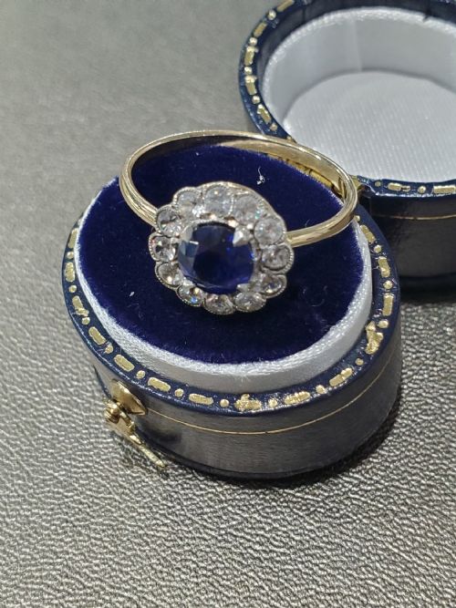 ANTIQUE ART DECO SAPPHIRE CLUSTER RING C1920S SIZE R - ADDITIONAL PHOTO 7