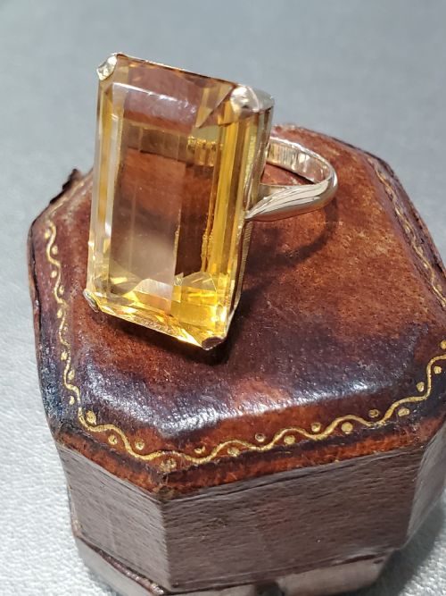 antique art deco citrine 18ct gold ring c1920s size k - CATEGORY: ANTIQUE JEWELLERY - DATED 1920