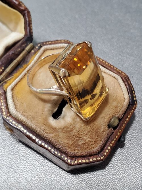ANTIQUE ART DECO CITRINE 18CT GOLD RING C1920S SIZE K - ADDITIONAL PHOTO 7