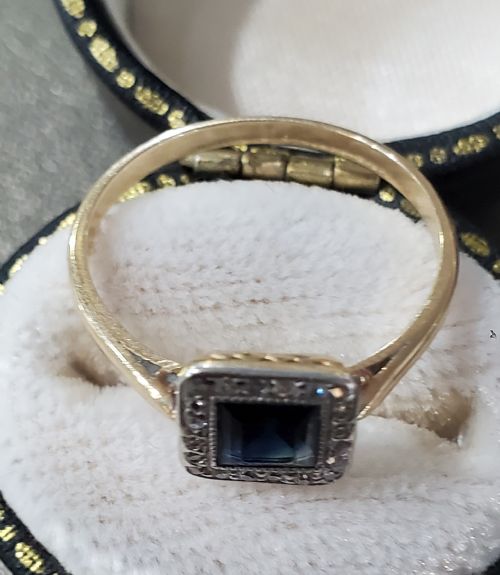 ART DECO SAPPHIRE DIAMOND 18CT GOLD RING C1920S SIZE N - ADDITIONAL PHOTO 4