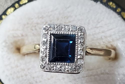 ART DECO SAPPHIRE DIAMOND 18CT GOLD RING C1920S SIZE N - ADDITIONAL PHOTO 3