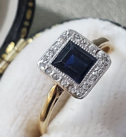 ART DECO SAPPHIRE DIAMOND 18CT GOLD RING C1920S SIZE N - ADDITIONAL PHOTO 2