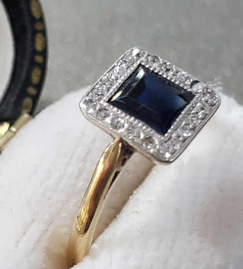 ART DECO SAPPHIRE DIAMOND 18CT GOLD RING C1920S SIZE N - ADDITIONAL PHOTO 5