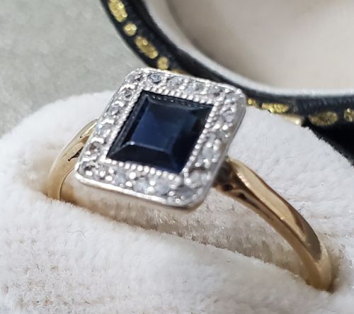 ART DECO SAPPHIRE DIAMOND 18CT GOLD RING C1920S SIZE N - ADDITIONAL PHOTO 6