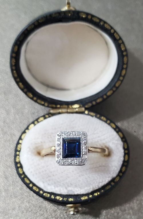 ART DECO SAPPHIRE DIAMOND 18CT GOLD RING C1920S SIZE N - ADDITIONAL PHOTO 7