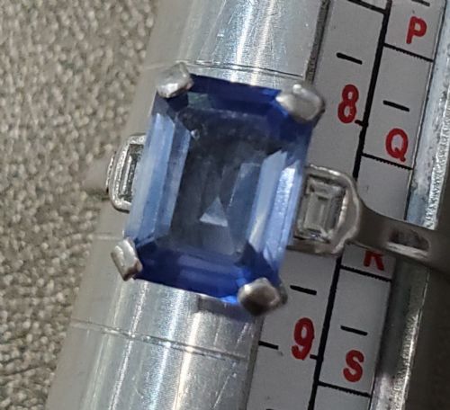 ART DECO SAPPHIRE DIAMOND 18CT WHITE GOLD RING C1920S SIZE R - ADDITIONAL PHOTO 8