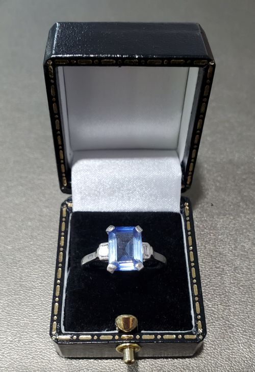 ART DECO SAPPHIRE DIAMOND 18CT WHITE GOLD RING C1920S SIZE R - ADDITIONAL PHOTO 9