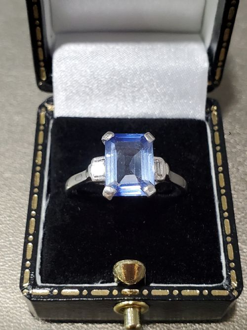 art deco sapphire diamond 18ct white gold ring c1920s size r - CATEGORY: ANTIQUE JEWELLERY - DATED 1920