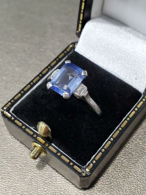 ART DECO SAPPHIRE DIAMOND 18CT WHITE GOLD RING C1920S SIZE R - ADDITIONAL PHOTO 1
