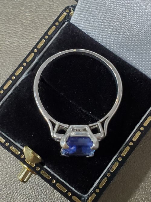 ART DECO SAPPHIRE DIAMOND 18CT WHITE GOLD RING C1920S SIZE R - ADDITIONAL PHOTO 6