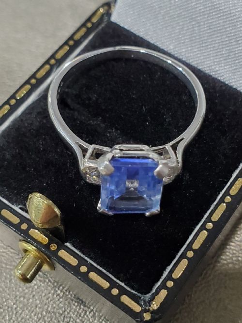 ART DECO SAPPHIRE DIAMOND 18CT WHITE GOLD RING C1920S SIZE R - ADDITIONAL PHOTO 5