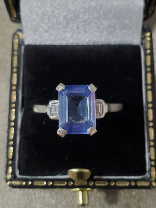 ART DECO SAPPHIRE DIAMOND 18CT WHITE GOLD RING C1920S SIZE R - ADDITIONAL PHOTO 4