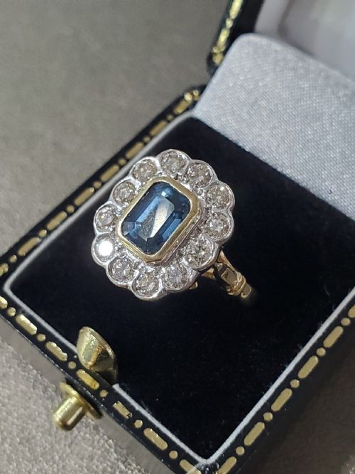 art deco design emerald cut sapphire diamond ring valuation 2950 - CATEGORY: ANTIQUE JEWELLERY - DATED 1960