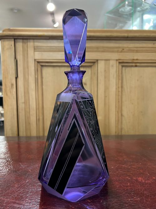 ORIGINAL KARL PALDA ART DECO DECANTER SET BOHEMIA C1930 HAND ENAMELLED LEAD CRYSTAL - ADDITIONAL PHOTO 3