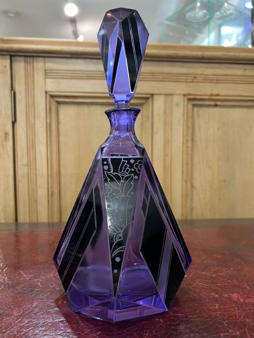ORIGINAL KARL PALDA ART DECO DECANTER SET BOHEMIA C1930 HAND ENAMELLED LEAD CRYSTAL - ADDITIONAL PHOTO 4