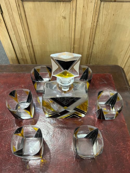 ORIGINAL KARL PALDA ART DECO DECANTER SET BOHEMIA C1930 HAND ENAMELLED LEAD CRYSTAL - ADDITIONAL PHOTO 1