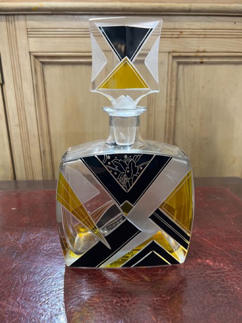 ORIGINAL KARL PALDA ART DECO DECANTER SET BOHEMIA C1930 HAND ENAMELLED LEAD CRYSTAL - ADDITIONAL PHOTO 2