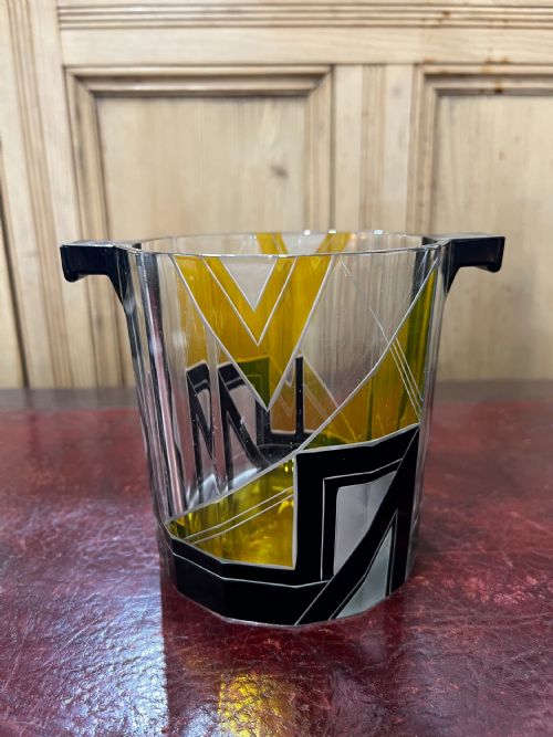 original karl palda art deco ice bucket c1930 hand enamelled lead crystal - CATEGORY: ANTIQUE GLASS - DATED 1930