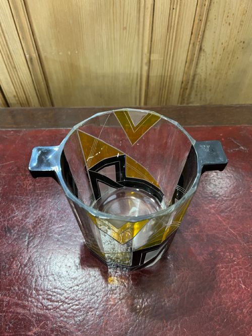 ORIGINAL KARL PALDA ART DECO ICE BUCKET C1930 HAND ENAMELLED LEAD CRYSTAL - ADDITIONAL PHOTO 1