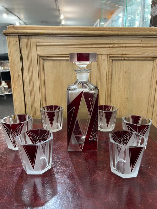 original karl palda art deco decanter set hand enamelled lead crystal bohemia c1930 - CATEGORY: ANTIQUE GLASS - DATED 1930
