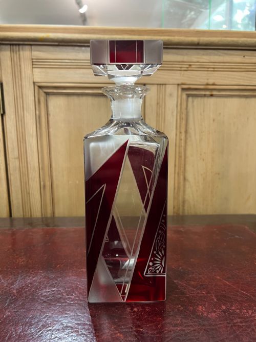 ORIGINAL KARL PALDA ART DECO DECANTER SET HAND ENAMELLED LEAD CRYSTAL BOHEMIA C1930 - ADDITIONAL PHOTO 1