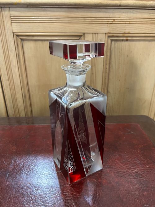 ORIGINAL KARL PALDA ART DECO DECANTER SET HAND ENAMELLED LEAD CRYSTAL BOHEMIA C1930 - ADDITIONAL PHOTO 2