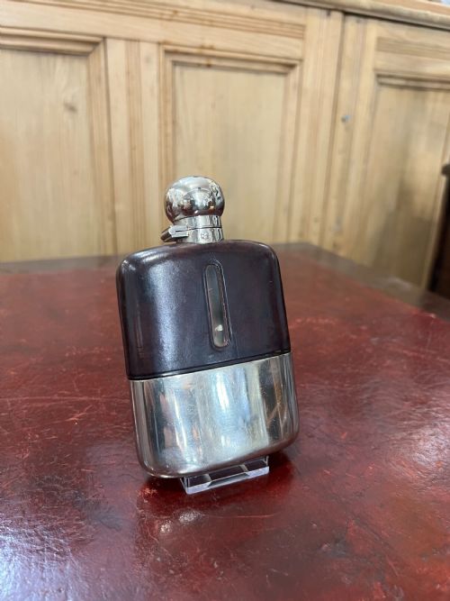 JAMES DIXON SONS HIP FLASK CALF LEATHER SILVER PLATED CASING C1920 - ADDITIONAL PHOTO 1