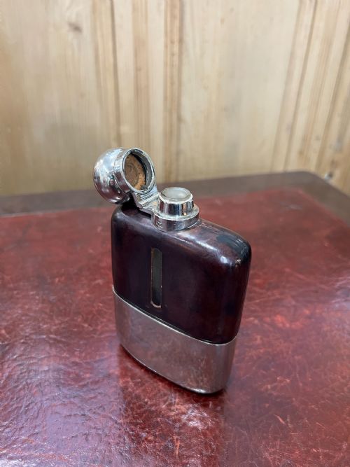 JAMES DIXON SONS HIP FLASK CALF LEATHER SILVER PLATED CASING C1920 - ADDITIONAL PHOTO 3