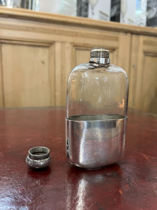 SILVER PLATED MID VICTORIAN HIP FLASK C1880S - ADDITIONAL PHOTO 1