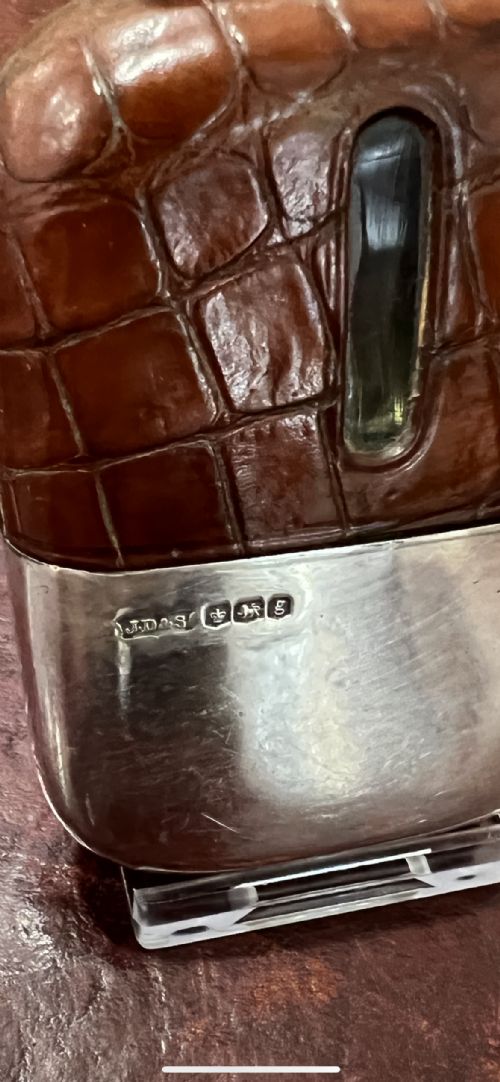 JAMES DIXON STERLING SILVER CROCODILE HIP FLASK FINNIGANS C1920S 30S - ADDITIONAL PHOTO 2