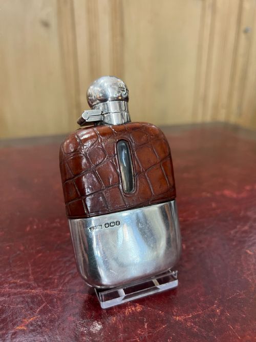 james dixon sterling silver crocodile hip flask finnigans c1920s 30s - CATEGORY: ANTIQUE SILVER - DATED 1920