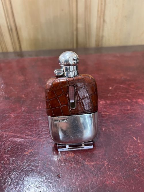JAMES DIXON STERLING SILVER CROCODILE HIP FLASK FINNIGANS C1920S 30S - ADDITIONAL PHOTO 1